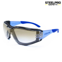 Lente de Seguridad Semi-Hermético Steelpro Spy Flex Plus Caqui Anti-Empañante (AF / Con Foam Desmontable / Patillas Azules)